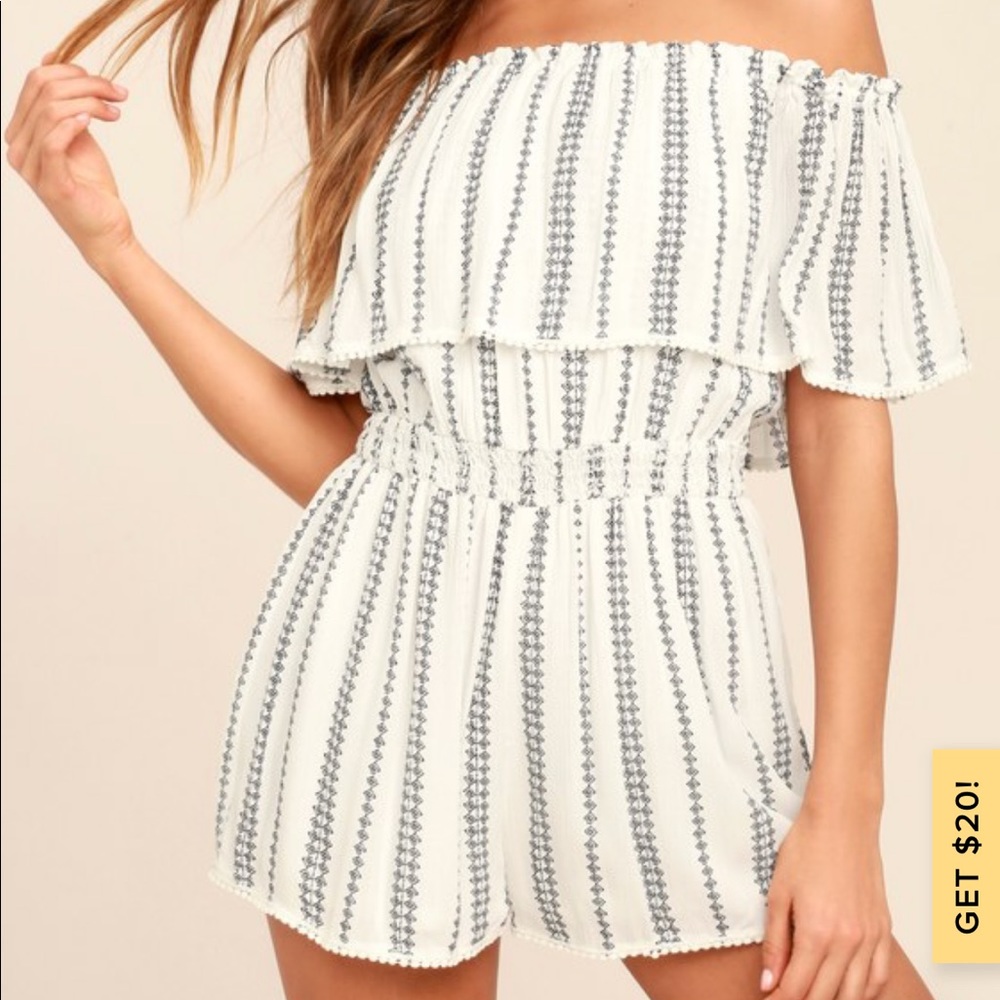 See Ya There White Print Off-the-Shoulder Romper
